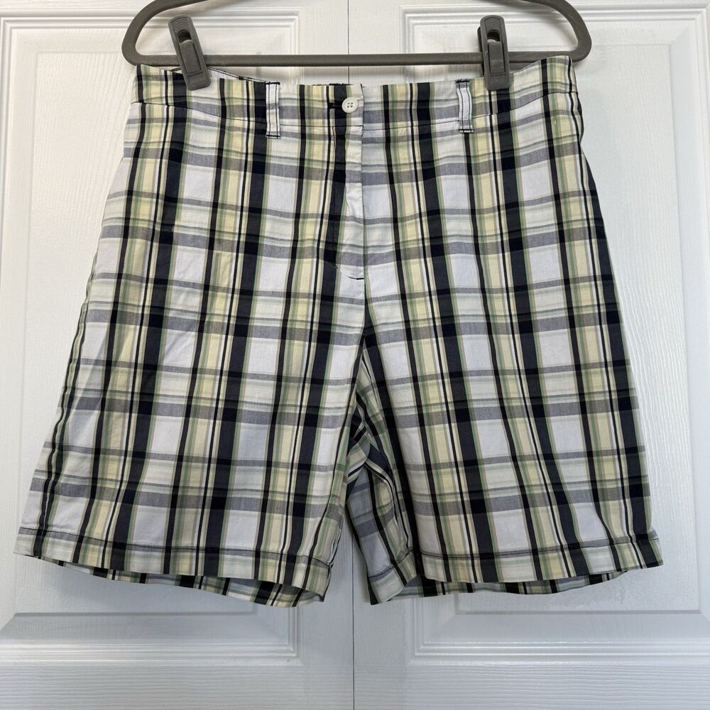 Anne Klein Sport Black/White/Yellow Plaid Bermuda Shorts Women’s Size 12
